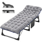 Lit de camp pliant portable avec matelas et oreiller, chaise longue de patio