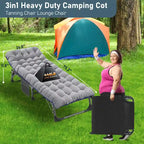 Lit de camp pliant portable avec matelas et oreiller, chaise longue de patio
