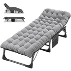 Lit de camp pliant portable avec matelas et oreiller, chaise longue de patio