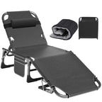 Lit de camp pliant portable avec matelas et oreiller, chaise longue de patio