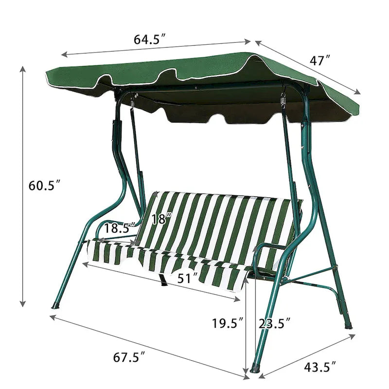 Balançoire extérieure de jardin 3 places avec auvent