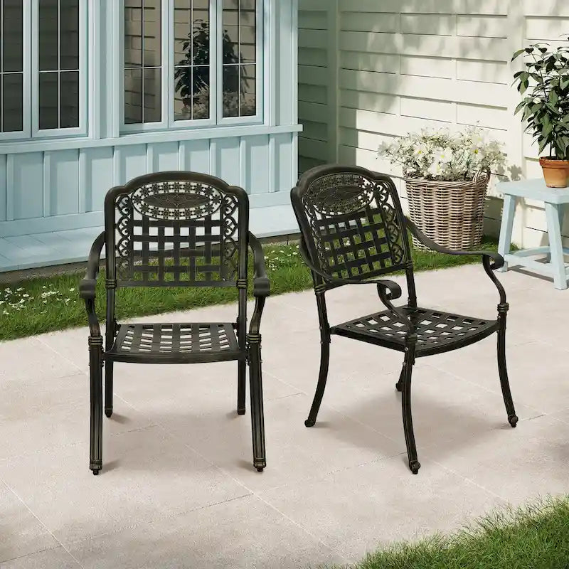 Chaises de salle à manger de patio en aluminium moulé Clihome (ensemble de 2)