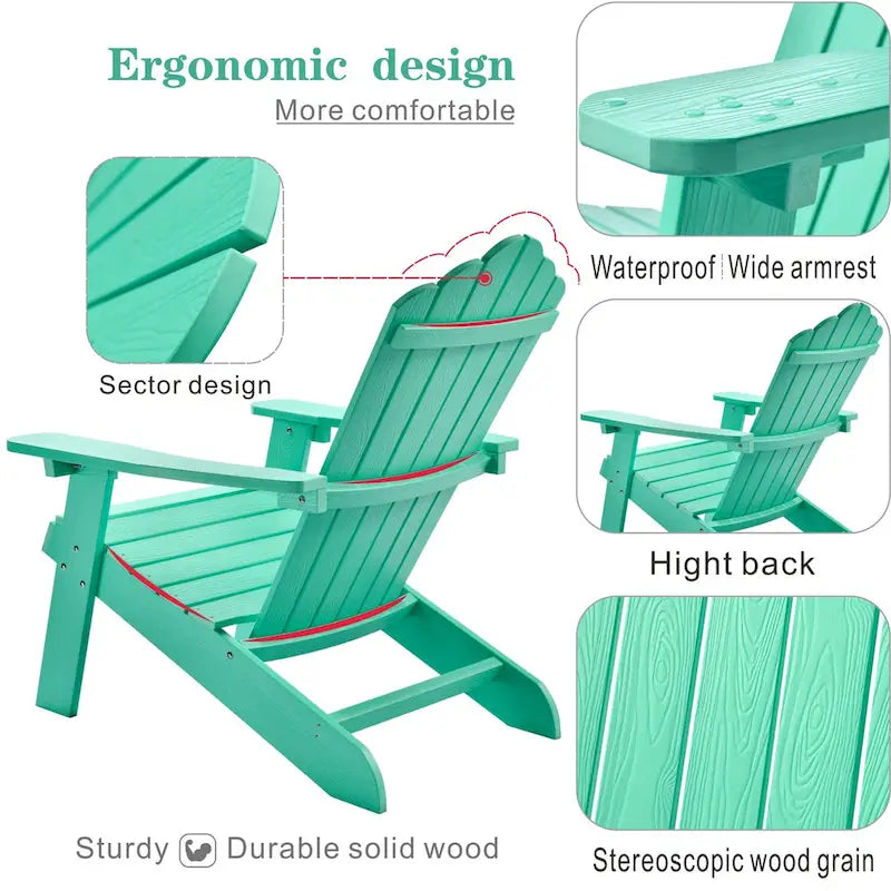 Ensemble de 2 chaises de patio d'extérieur OVIOS en plastique imitation bois de style Adirondack