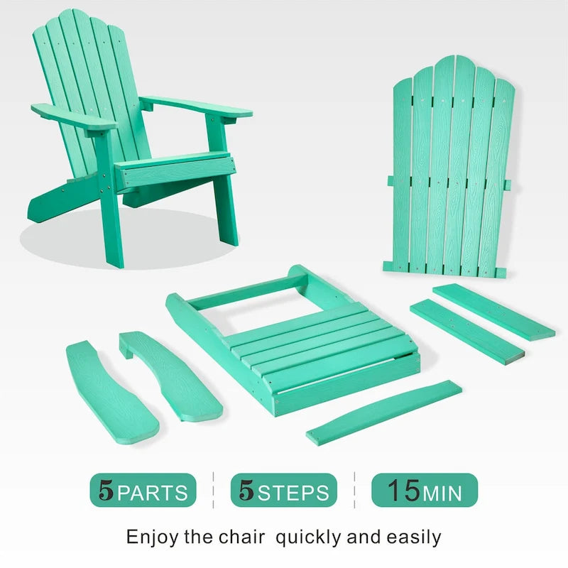 Ensemble de 2 chaises de patio d'extérieur OVIOS en plastique imitation bois de style Adirondack