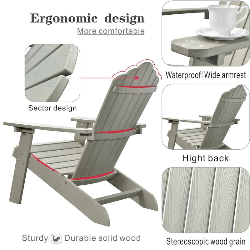 Ensemble de 2 chaises de patio d'extérieur OVIOS en plastique imitation bois de style Adirondack