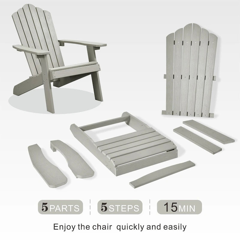 Ensemble de 2 chaises de patio d'extérieur OVIOS en plastique imitation bois de style Adirondack