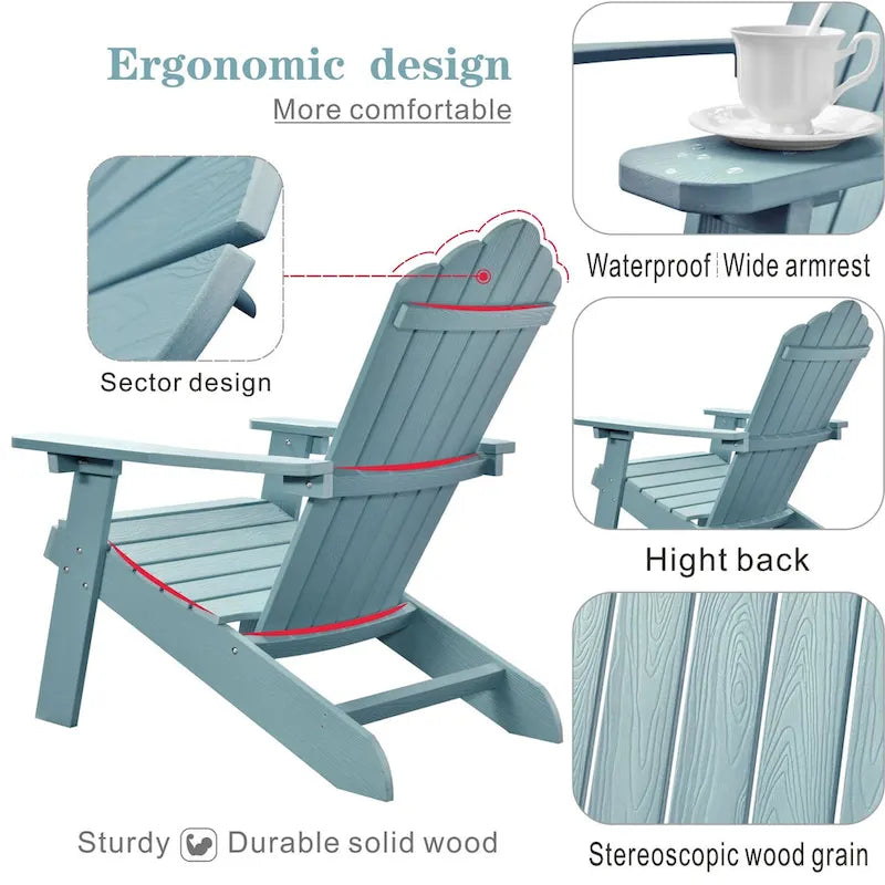 Ensemble de 2 chaises de patio d'extérieur OVIOS en plastique imitation bois de style Adirondack