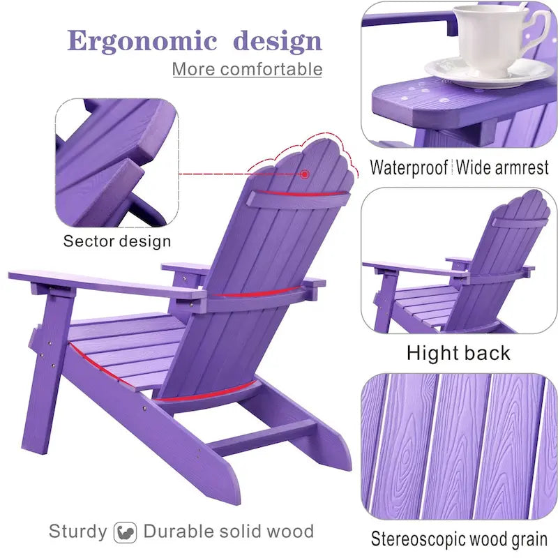 Ensemble de 2 chaises de patio d'extérieur OVIOS en plastique imitation bois de style Adirondack