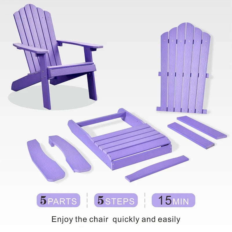 Ensemble de 2 chaises de patio d'extérieur OVIOS en plastique imitation bois de style Adirondack
