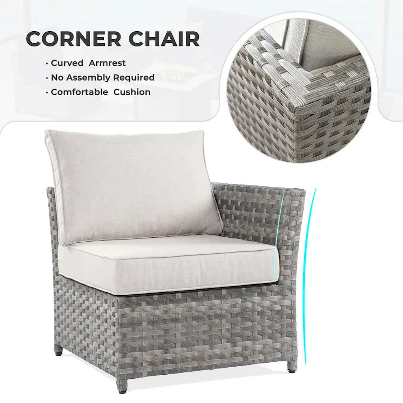 Ensemble de mobilier de jardin 7 pièces en résine tressée PE HOOOWOOO avec fauteuil à bascule pivotant