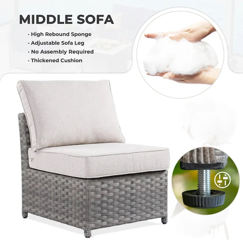 Ensemble de mobilier de jardin 7 pièces en résine tressée PE HOOOWOOO avec fauteuil à bascule pivotant