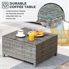 Ensemble de mobilier de jardin 7 pièces en résine tressée PE HOOOWOOO avec fauteuil à bascule pivotant