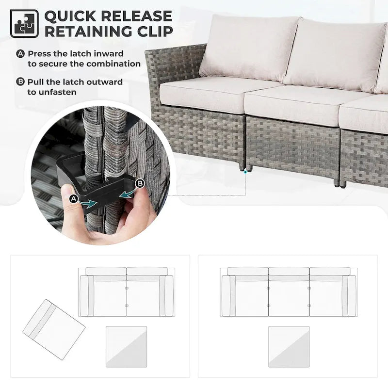 Ensemble de mobilier de jardin 7 pièces en résine tressée PE HOOOWOOO avec fauteuil à bascule pivotant