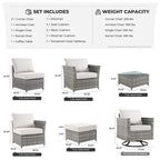 Ensemble de mobilier de jardin 7 pièces en résine tressée PE HOOOWOOO avec fauteuil à bascule pivotant