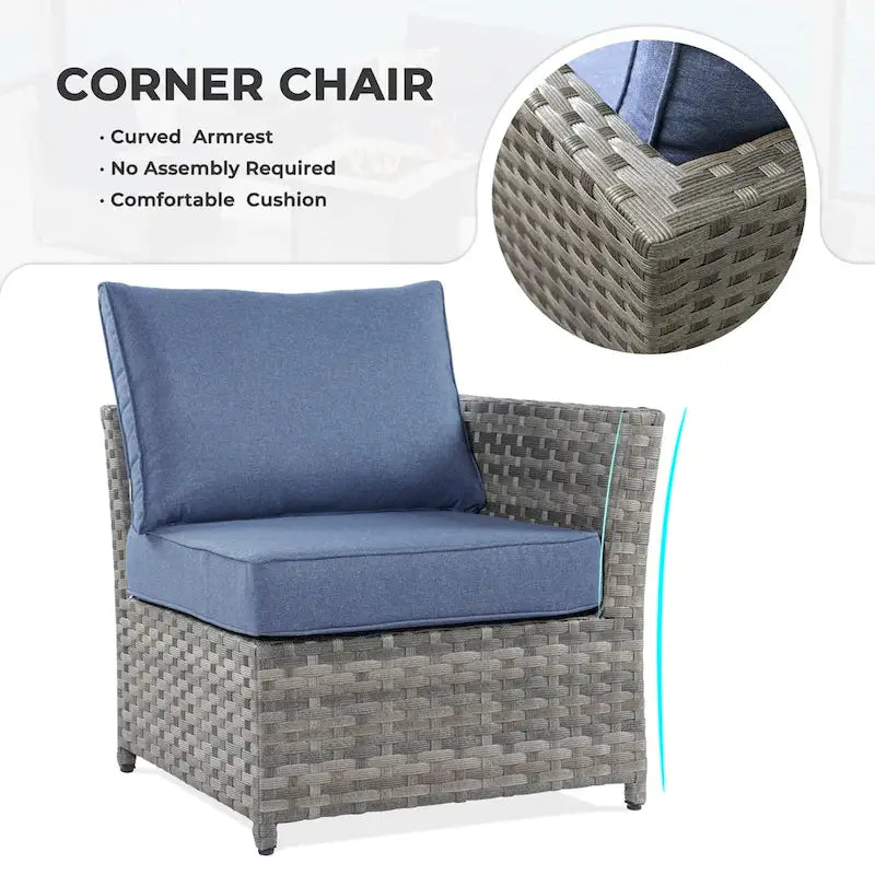 Ensemble de mobilier de jardin 7 pièces en résine tressée PE HOOOWOOO avec fauteuil à bascule pivotant