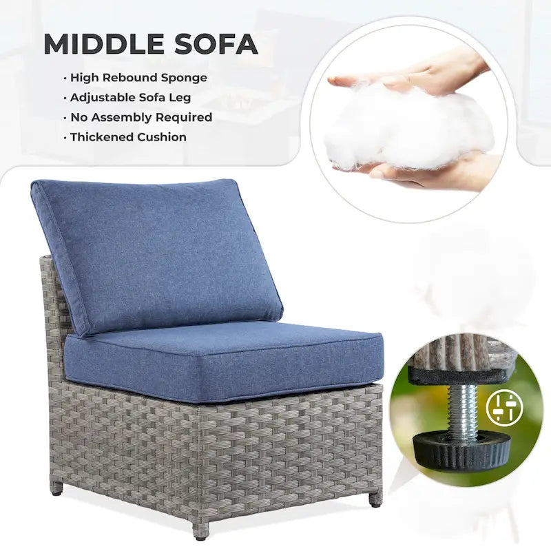 Ensemble de mobilier de jardin 7 pièces en résine tressée PE HOOOWOOO avec fauteuil à bascule pivotant