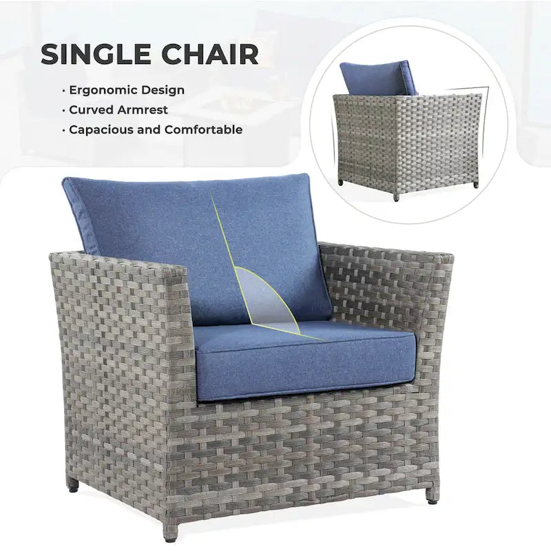 Ensemble de mobilier de jardin 7 pièces en résine tressée PE HOOOWOOO avec fauteuil à bascule pivotant