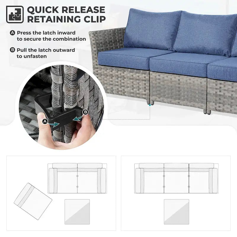 Ensemble de mobilier de jardin 7 pièces en résine tressée PE HOOOWOOO avec fauteuil à bascule pivotant