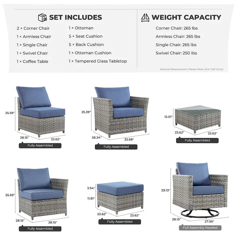 Ensemble de mobilier de jardin 7 pièces en résine tressée PE HOOOWOOO avec fauteuil à bascule pivotant