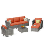 Ensemble de mobilier de jardin 7 pièces en résine tressée PE HOOOWOOO avec fauteuil à bascule pivotant