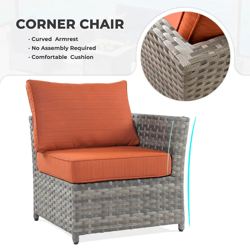 Ensemble de mobilier de jardin 7 pièces en résine tressée PE HOOOWOOO avec fauteuil à bascule pivotant