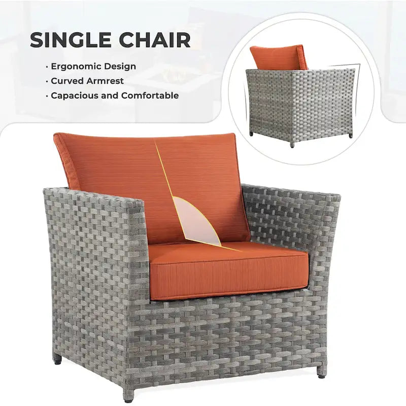 Ensemble de mobilier de jardin 7 pièces en résine tressée PE HOOOWOOO avec fauteuil à bascule pivotant