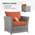 Ensemble de mobilier de jardin 7 pièces en résine tressée PE HOOOWOOO avec fauteuil à bascule pivotant