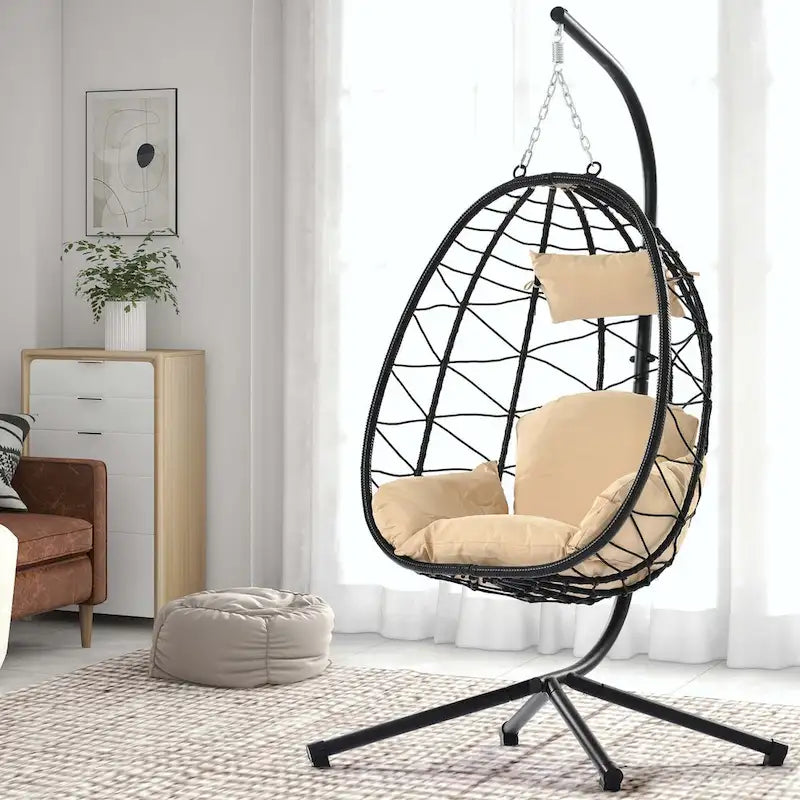 Indoor Outdoor Swing Chair with Stand for Bedroom Living Room Balcony