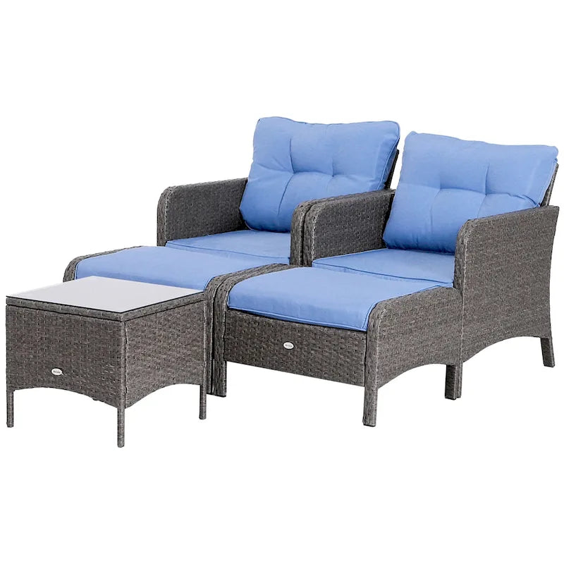 Ensemble de 5 pièces Outsunny en osier comprenant chaises de patio, poufs et table basse