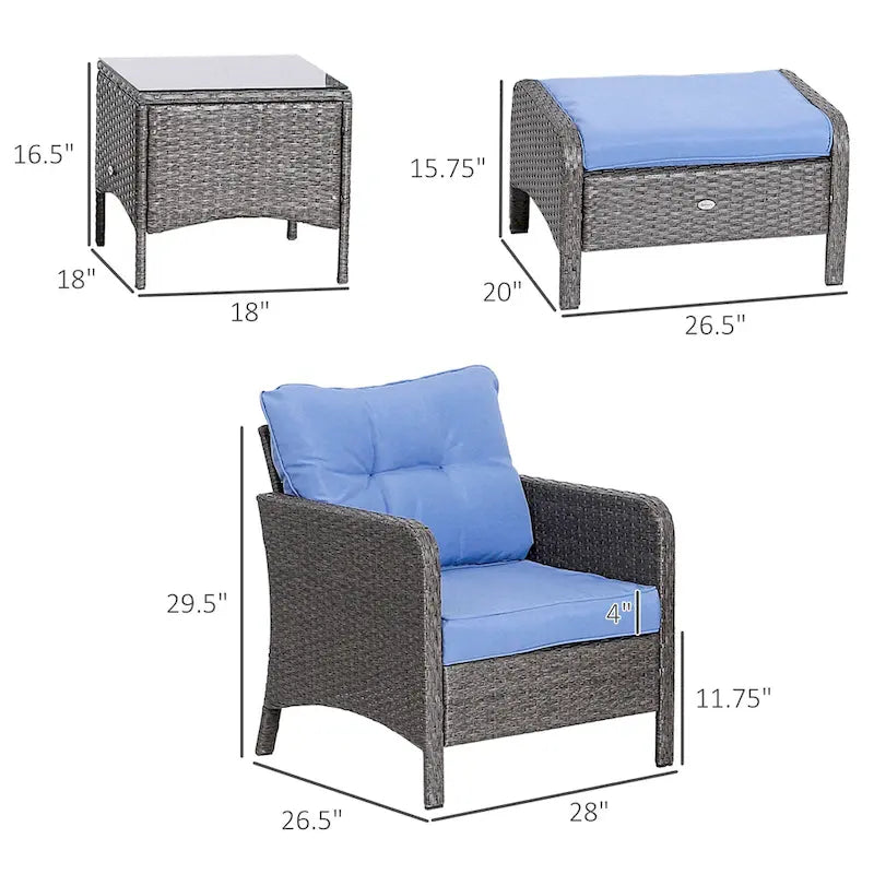 Ensemble de 5 pièces Outsunny en osier comprenant chaises de patio, poufs et table basse