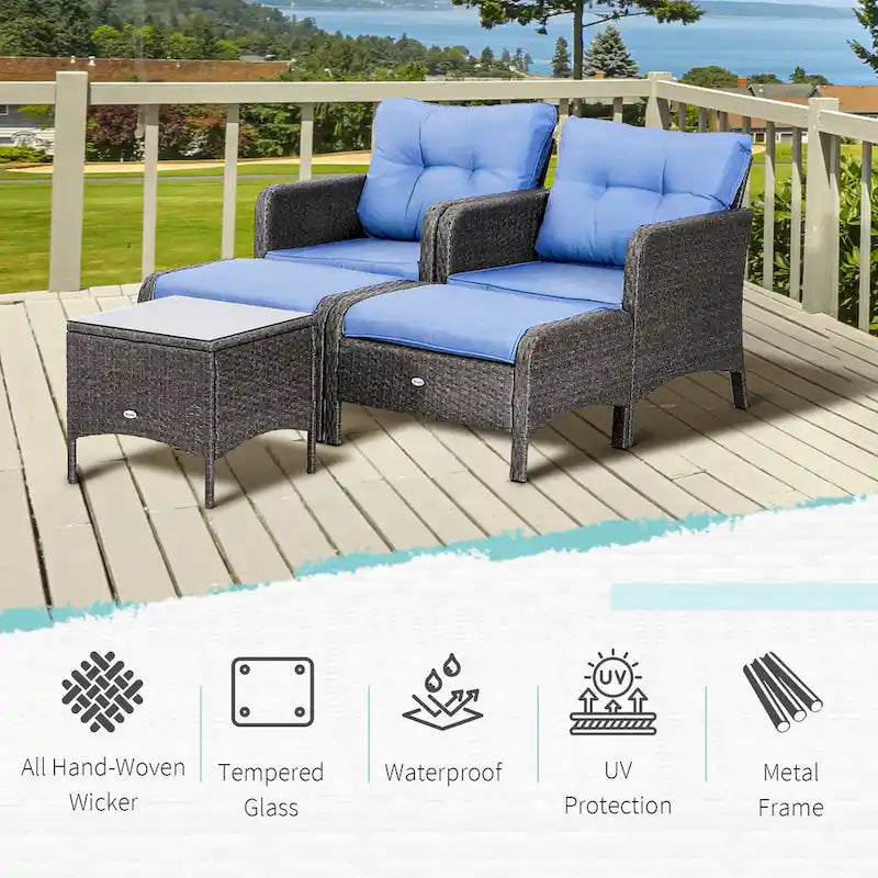 Ensemble de 5 pièces Outsunny en osier comprenant chaises de patio, poufs et table basse
