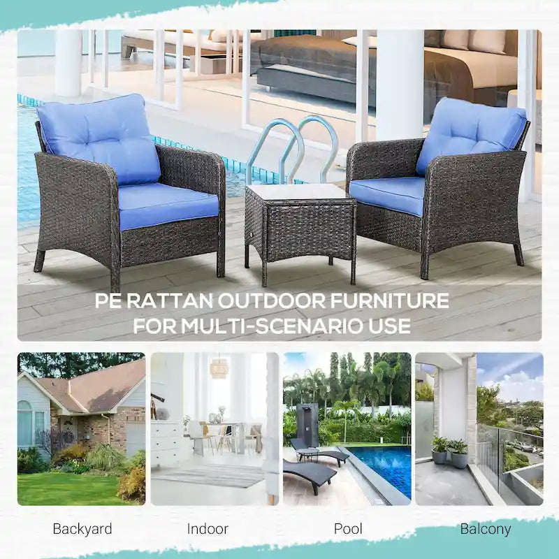 Ensemble de 5 pièces Outsunny en osier comprenant chaises de patio, poufs et table basse