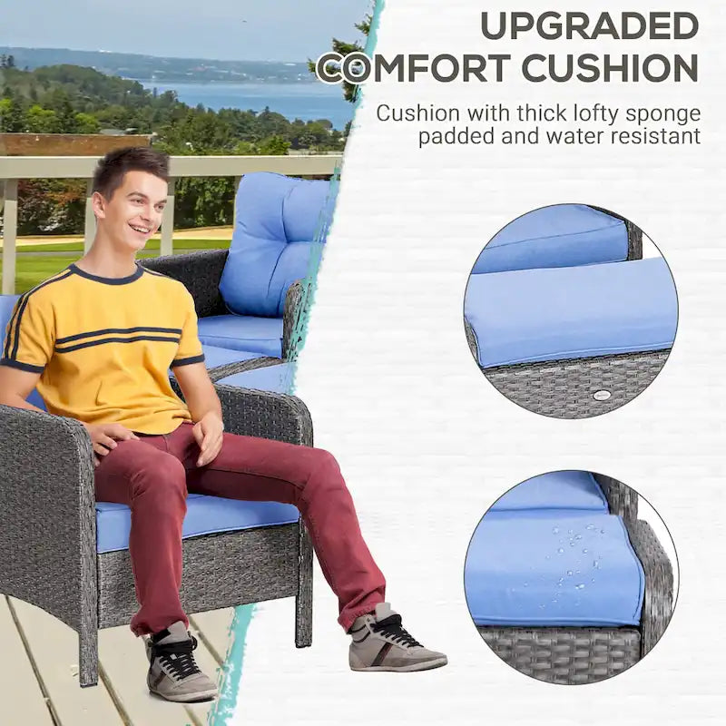 Ensemble de 5 pièces Outsunny en osier comprenant chaises de patio, poufs et table basse