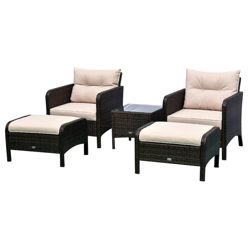 Ensemble de 5 pièces Outsunny en osier comprenant chaises de patio, poufs et table basse
