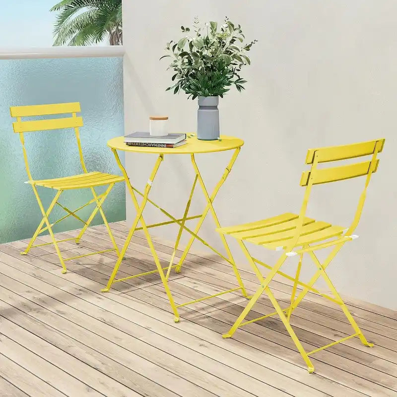 Ensemble bistro 3 pièces, mobilier de jardin pliable avec structure en acier de qualité supérieure, design portable pour bistro et balcon