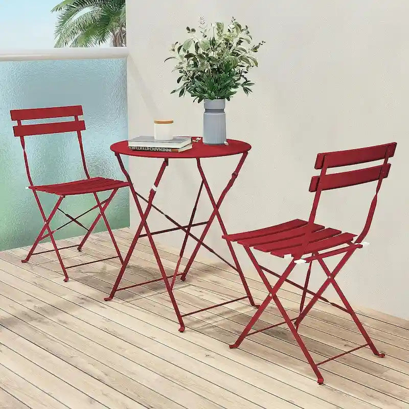 Ensemble bistro 3 pièces, mobilier de jardin pliable avec structure en acier de qualité supérieure, design portable pour bistro et balcon