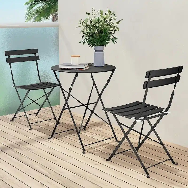 Ensemble bistro 3 pièces, mobilier de jardin pliable avec structure en acier de qualité supérieure, design portable pour bistro et balcon