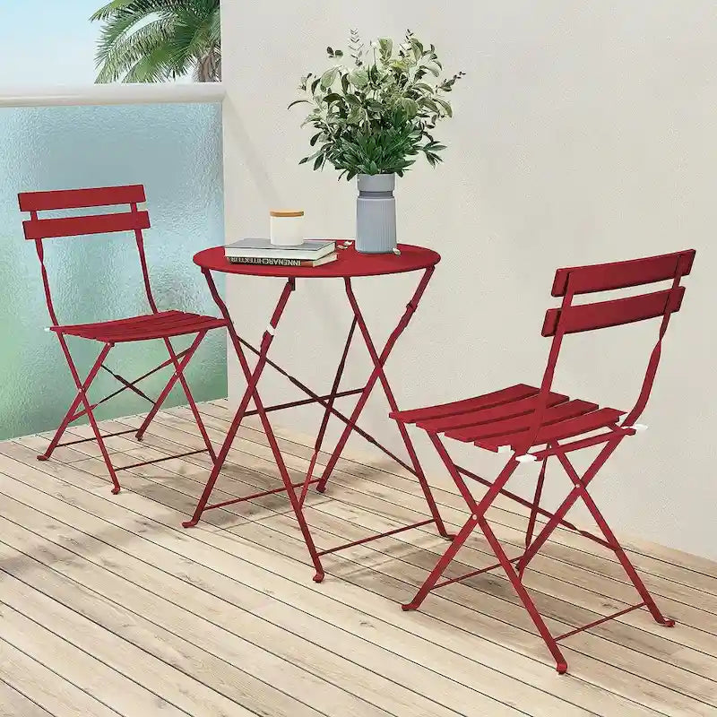 Ensemble bistro 3 pièces, mobilier de jardin pliable avec structure en acier de qualité supérieure, design portable pour bistro et balcon