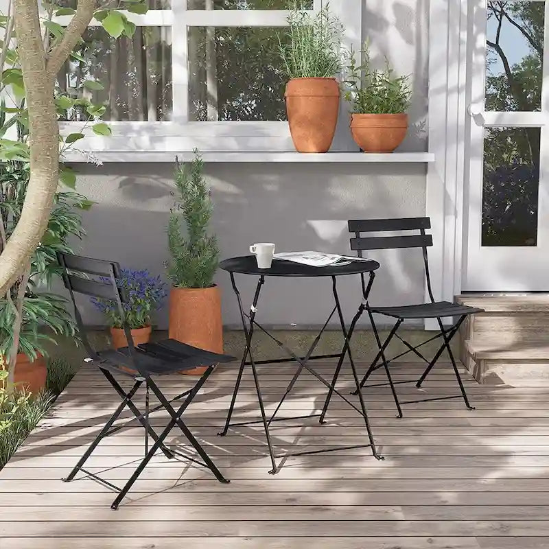 Ensemble bistro 3 pièces, mobilier de jardin pliable avec structure en acier de qualité supérieure, design portable pour bistro et balcon