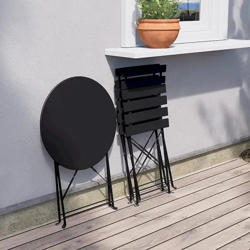 Ensemble bistro 3 pièces, mobilier de jardin pliable avec structure en acier de qualité supérieure, design portable pour bistro et balcon