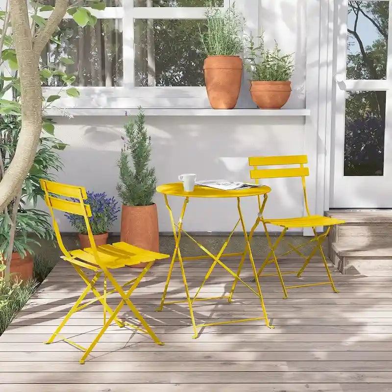 Ensemble bistro 3 pièces, mobilier de jardin pliable avec structure en acier de qualité supérieure, design portable pour bistro et balcon