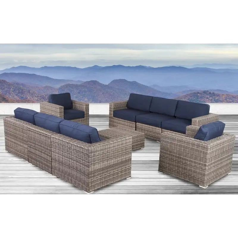 LSI Antibes Grey Wicker Sunbrella 9-piece Sofa Club Set