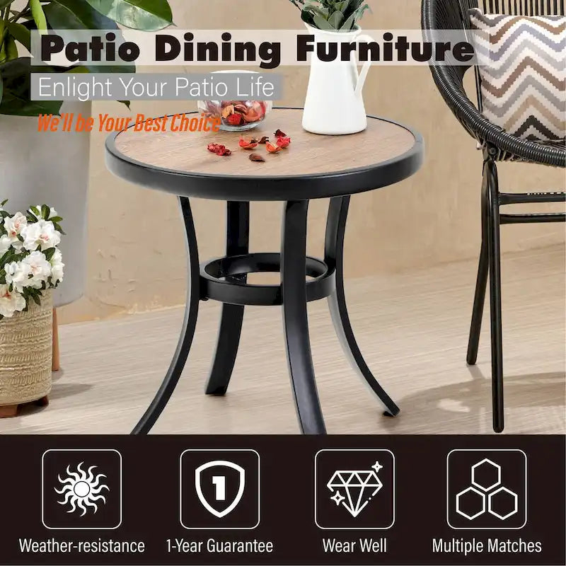 Ensemble bistro de patio 3 pièces comprenant chaises d'extérieur et table d'appoint ronde avec plateau imitation bois