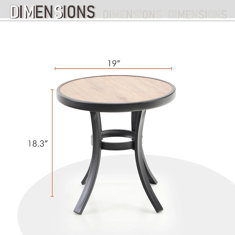 Ensemble bistro de patio 3 pièces comprenant chaises d'extérieur et table d'appoint ronde avec plateau imitation bois