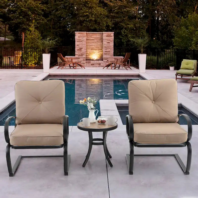 Ensemble bistro de patio 3 pièces comprenant chaises d'extérieur et table d'appoint ronde avec plateau imitation bois