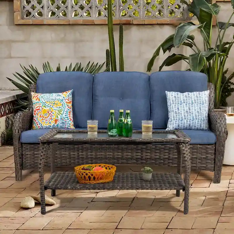 Canapé d'extérieur en osier Cozywor avec coussins et table