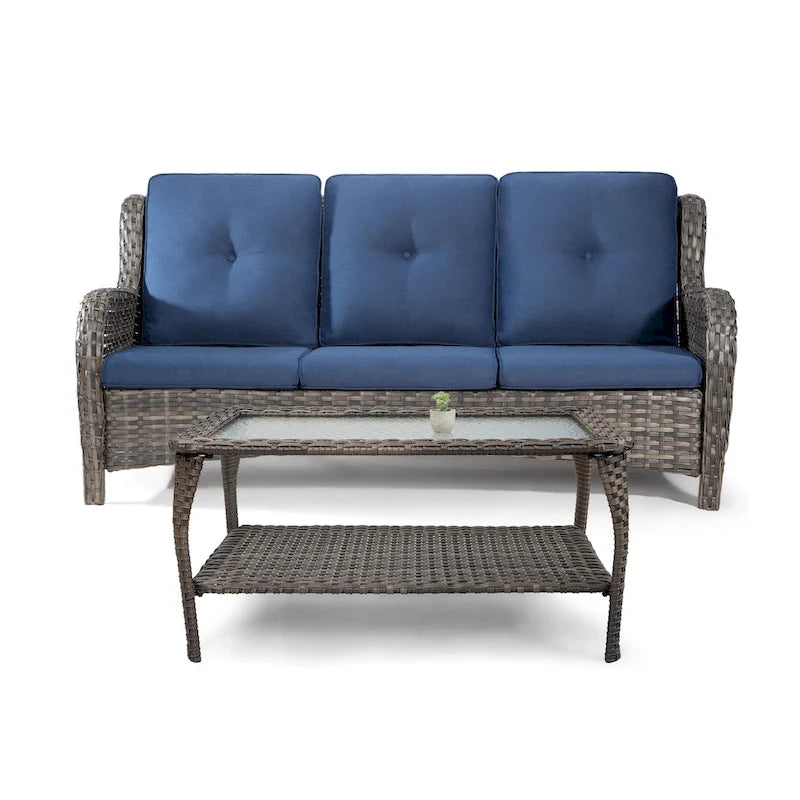 Canapé d'extérieur en osier Cozywor avec coussins et table