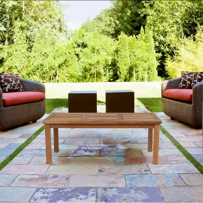 Table basse d'extérieur rectangulaire en teck RRI Goods, 61 x 122 cm, idéale pour patio, balcon, pelouse, terrasse, jardin.