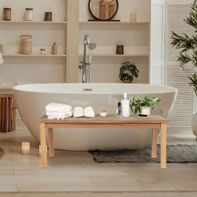 Table basse d'extérieur rectangulaire en teck RRI Goods, 61 x 122 cm, idéale pour patio, balcon, pelouse, terrasse, jardin.