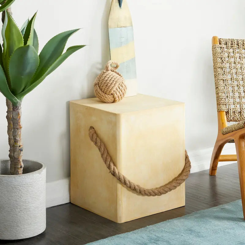 Table d'appoint d'extérieur contemporaine en fibre d'argile - 15 x 15 x 18